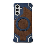 Custodia per telefono magnetica con supporto girevole a 360° in metallo e legno di noce, armatura, senza cornice., For Galaxy A57 5G, For Galaxy A56 5G