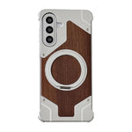 Custodia per telefono magnetica con supporto girevole a 360° in metallo e legno di noce, armatura, senza cornice., For Galaxy A57 5G, For Galaxy A56 5G