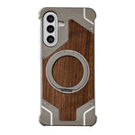 Custodia per telefono magnetica con supporto girevole a 360° in metallo e legno di noce, armatura, senza cornice., For Galaxy A57 5G, For Galaxy A56 5G