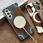 Custodia per telefono magnetica con supporto girevole a 360° in metallo e legno di noce, armatura, senza cornice., For Galaxy A57 5G, For Galaxy A56 5G
