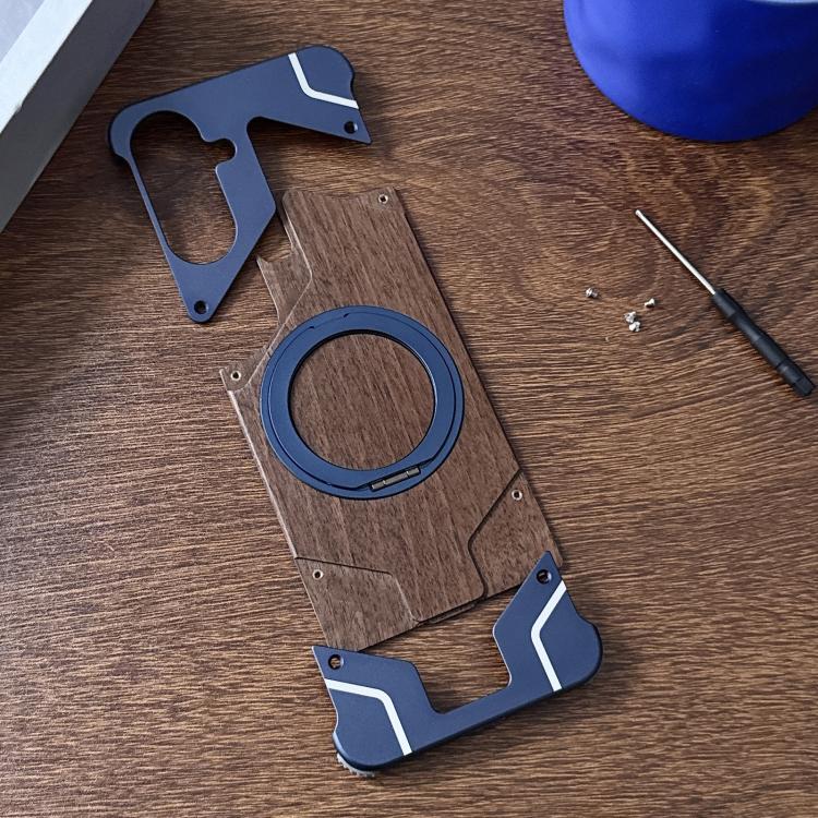 Custodia per telefono magnetica con supporto girevole a 360° in metallo e legno di noce, armatura, senza cornice., For Galaxy A57 5G, For Galaxy A56 5G