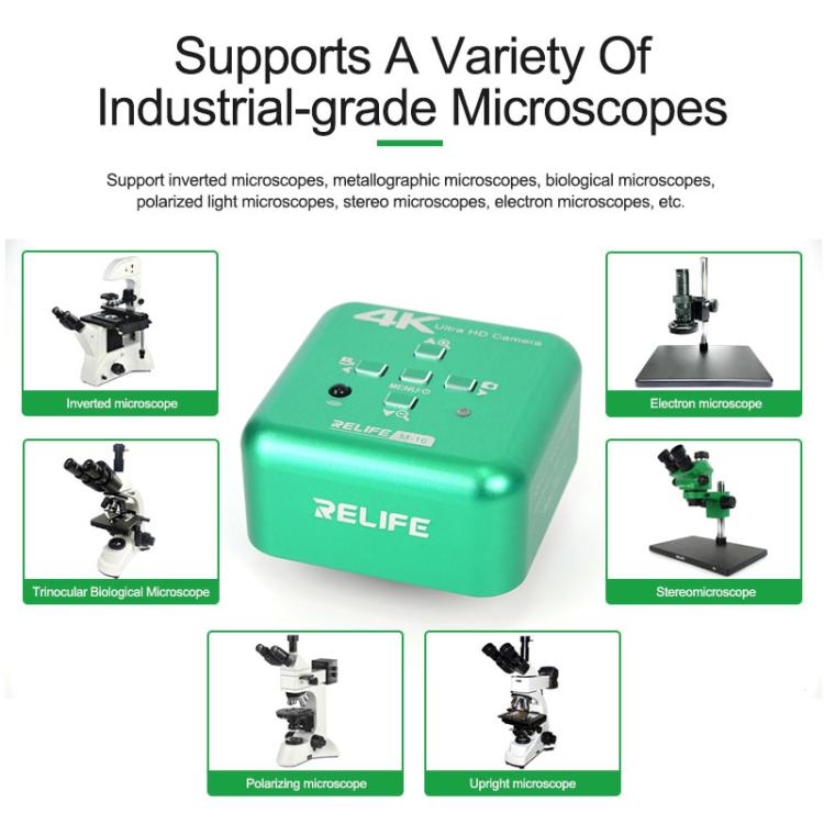 RELIFE M-16 HD 4K 30fps Telecamera per microscopio elettronico di livello industriale, RELIFE M-16 EU Plug, RELIFE M-16 US Plug