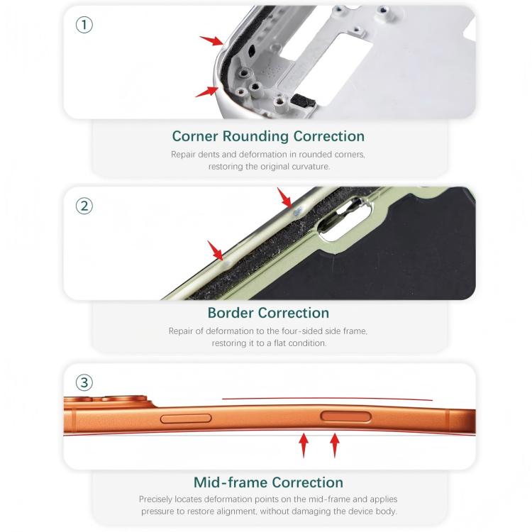 TBK TBK-215B Raddrizzatore per cellulari 3 in 1: angoli arrotondati, cornice centrale e cornice laterale, TBK-215B