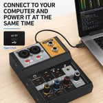F-2A Mixer professionale multifunzione a 2 vie per registrazione e streaming live con scheda audio USB, F-2A