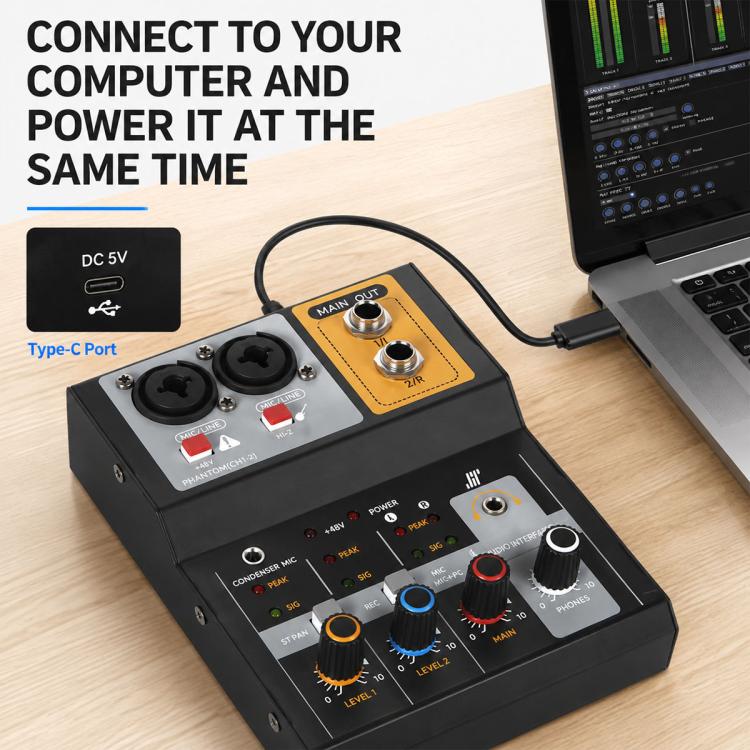 F-2A Mixer professionale multifunzione a 2 vie per registrazione e streaming live con scheda audio USB, F-2A
