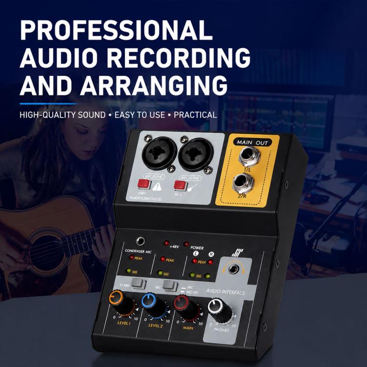 F-2A Mixer professionale multifunzione a 2 vie per registrazione e streaming live con scheda audio USB, F-2A