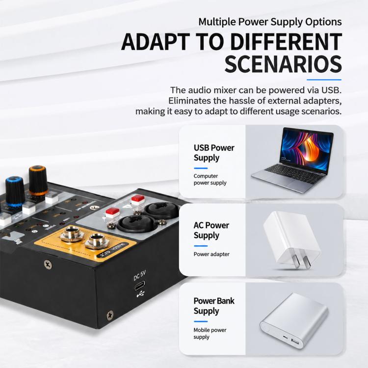 F-2A Mixer professionale multifunzione a 2 vie per registrazione e streaming live con scheda audio USB, F-2A