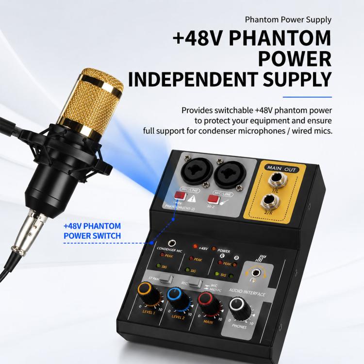 F-2A Mixer professionale multifunzione a 2 vie per registrazione e streaming live con scheda audio USB, F-2A