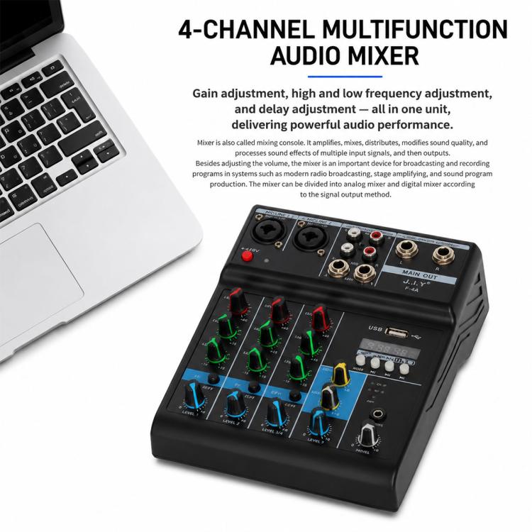 F-4A Mixer professionale multifunzione a 4 vie per registrazione e streaming live con Bluetooth e scheda audio, EU Plug, UK Plug, US Plug, without Plug