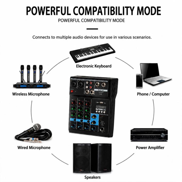 F-4A Mixer professionale multifunzione a 4 vie per registrazione e streaming live con Bluetooth e scheda audio, EU Plug, UK Plug, US Plug, without Plug