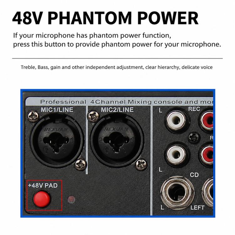 F-4A Mixer professionale multifunzione a 4 vie per registrazione e streaming live con Bluetooth e scheda audio, EU Plug, UK Plug, US Plug, without Plug
