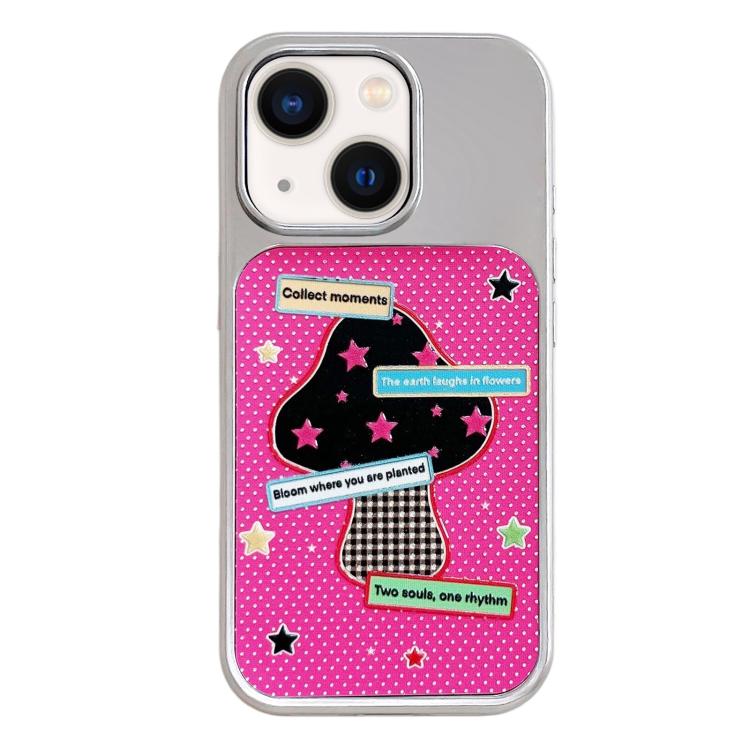 Custodia per telefono con cornice in argento galvanizzato e glitter in rilievo., For iPhone 13 / 14