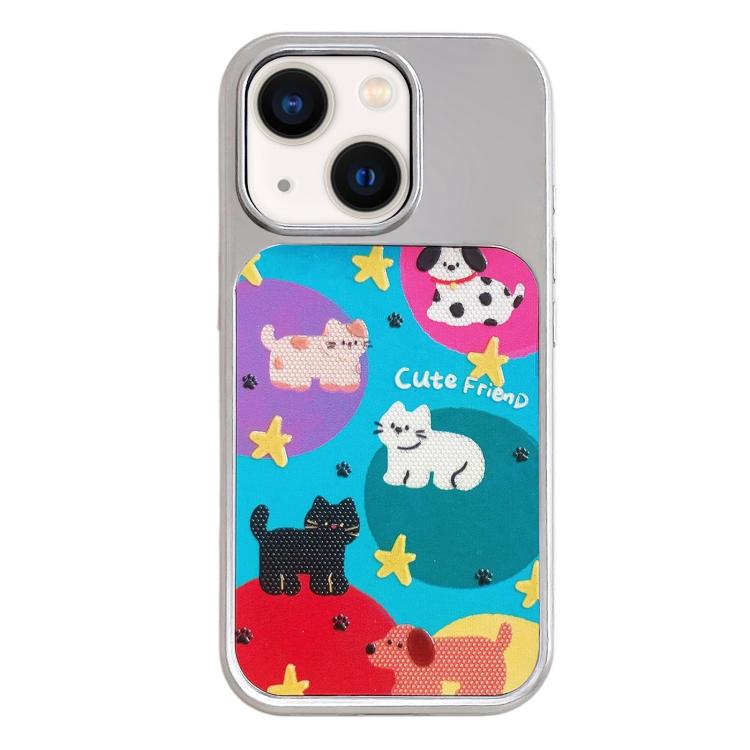 Custodia per telefono con cornice in argento galvanizzato e glitter in rilievo., For iPhone 13 / 14