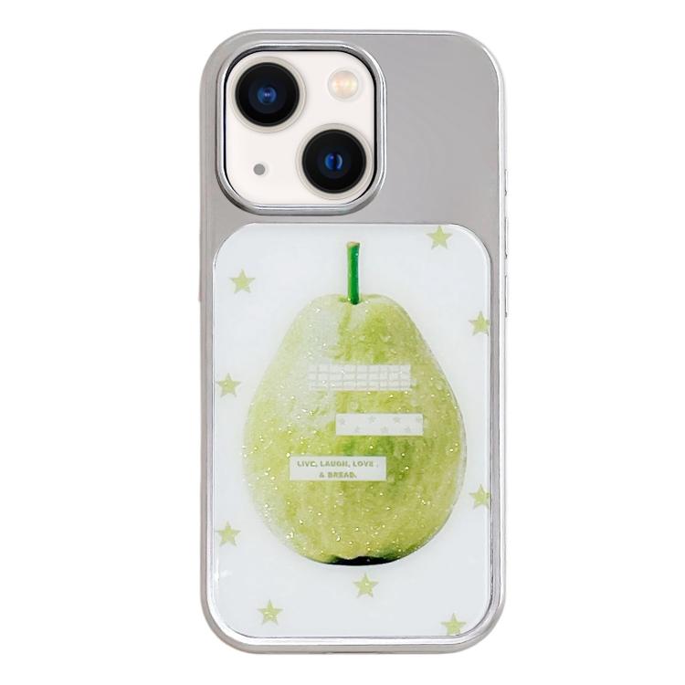 Custodia per telefono con cornice in argento galvanizzato e glitter in rilievo., For iPhone 13 / 14