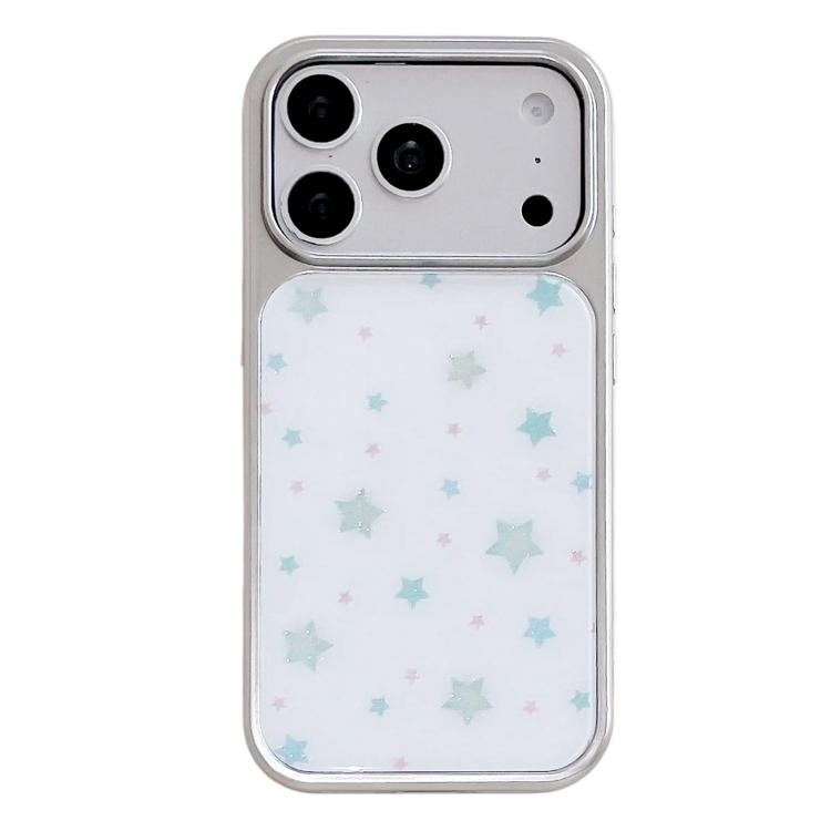 Custodia per telefono con cornice in argento galvanizzato e glitter in rilievo., For iPhone 17 Pro