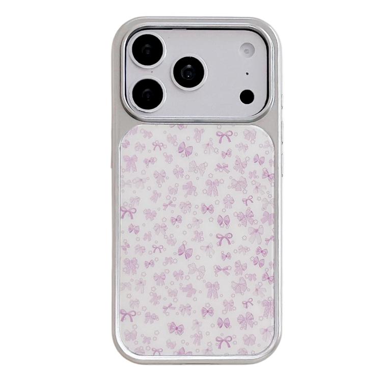 Custodia per telefono con cornice in argento galvanizzato e glitter in rilievo., For iPhone 17 Pro