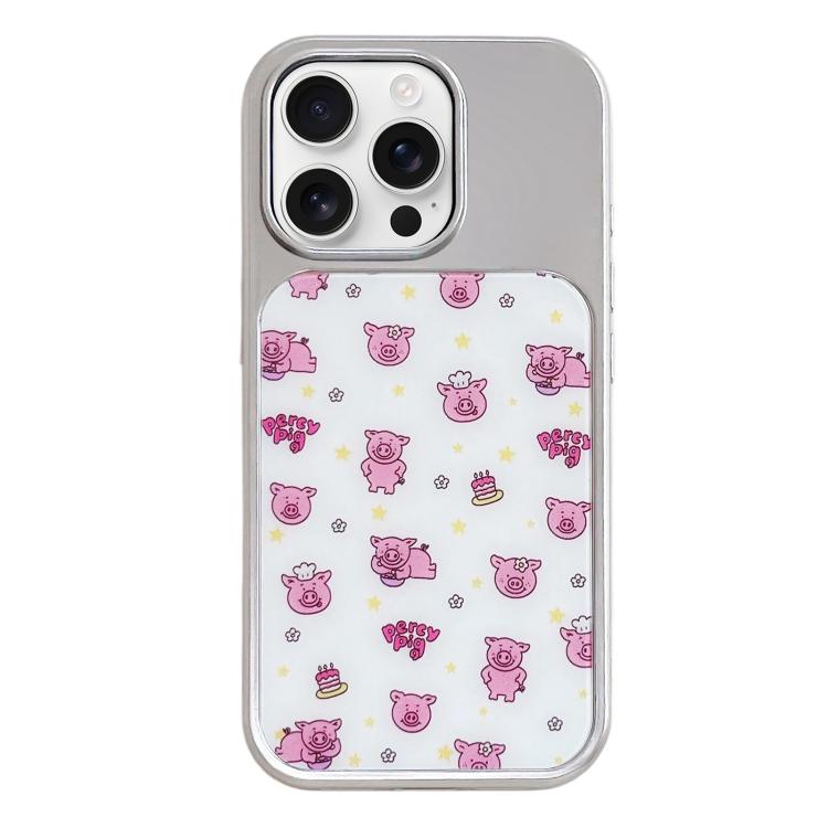 Custodia per telefono con cornice in argento galvanizzato e glitter in rilievo., For iPhone 16 Pro Max