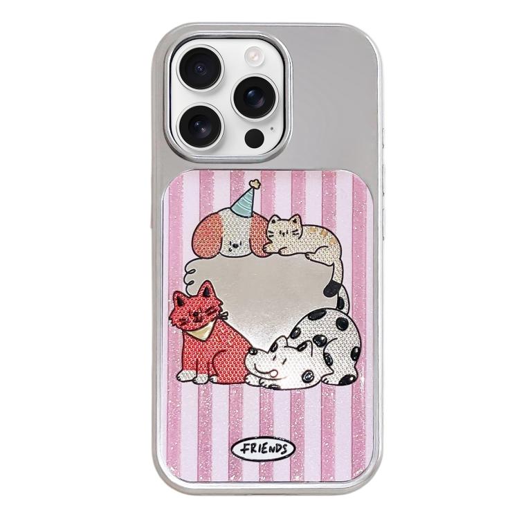 Custodia per telefono con cornice in argento galvanizzato e glitter in rilievo., For iPhone 16 Pro Max
