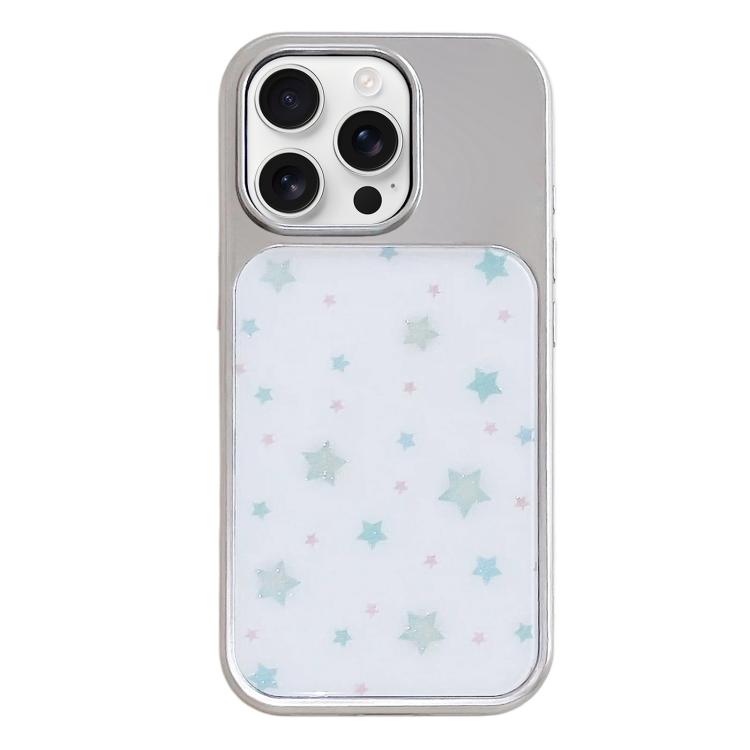 Custodia per telefono con cornice in argento galvanizzato e glitter in rilievo., For iPhone 16 Pro
