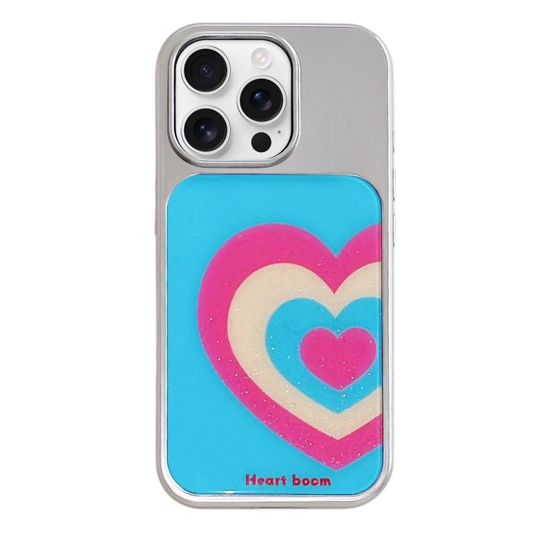 Custodia per telefono con cornice in argento galvanizzato e glitter in rilievo., For iPhone 16 Pro