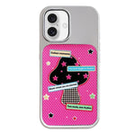 Custodia per telefono con cornice in argento galvanizzato e glitter in rilievo., For iPhone 16