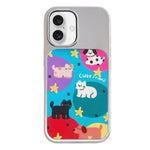 Custodia per telefono con cornice in argento galvanizzato e glitter in rilievo., For iPhone 16