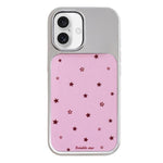 Custodia per telefono con cornice in argento galvanizzato e glitter in rilievo., For iPhone 16