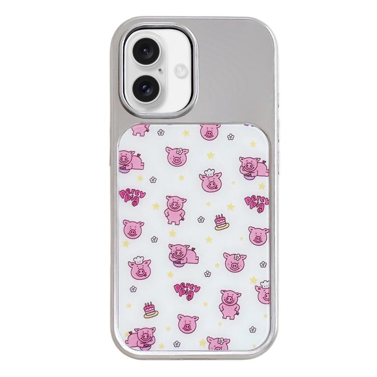 Custodia per telefono con cornice in argento galvanizzato e glitter in rilievo., For iPhone 16