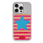 Custodia per telefono con cornice in argento galvanizzato e glitter in rilievo., For iPhone 15 Pro Max