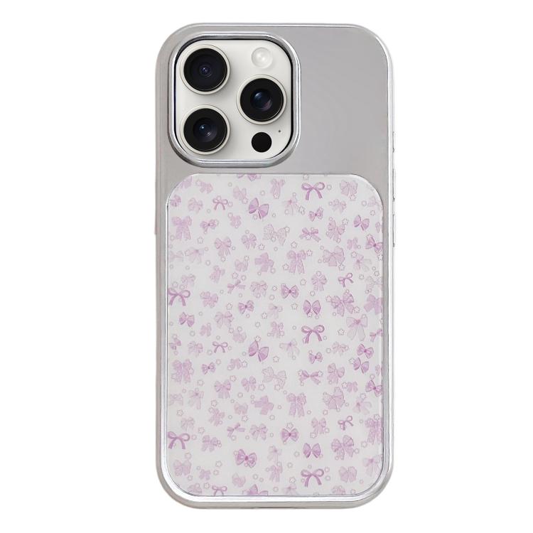 Custodia per telefono con cornice in argento galvanizzato e glitter in rilievo., For iPhone 15 Pro Max