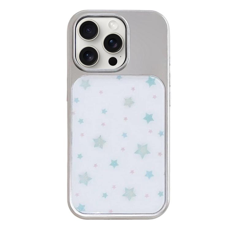 Custodia per telefono con cornice in argento galvanizzato e glitter in rilievo., For iPhone 15 Pro
