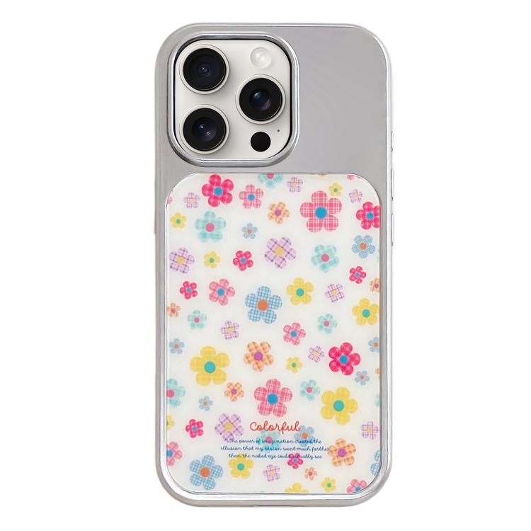 Custodia per telefono con cornice in argento galvanizzato e glitter in rilievo., For iPhone 15 Pro