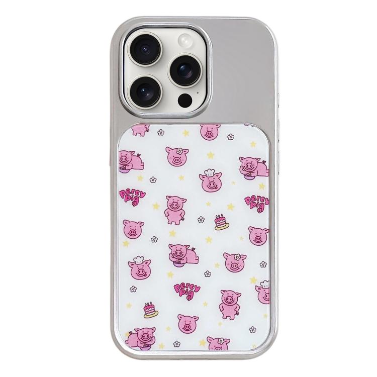 Custodia per telefono con cornice in argento galvanizzato e glitter in rilievo., For iPhone 15 Pro