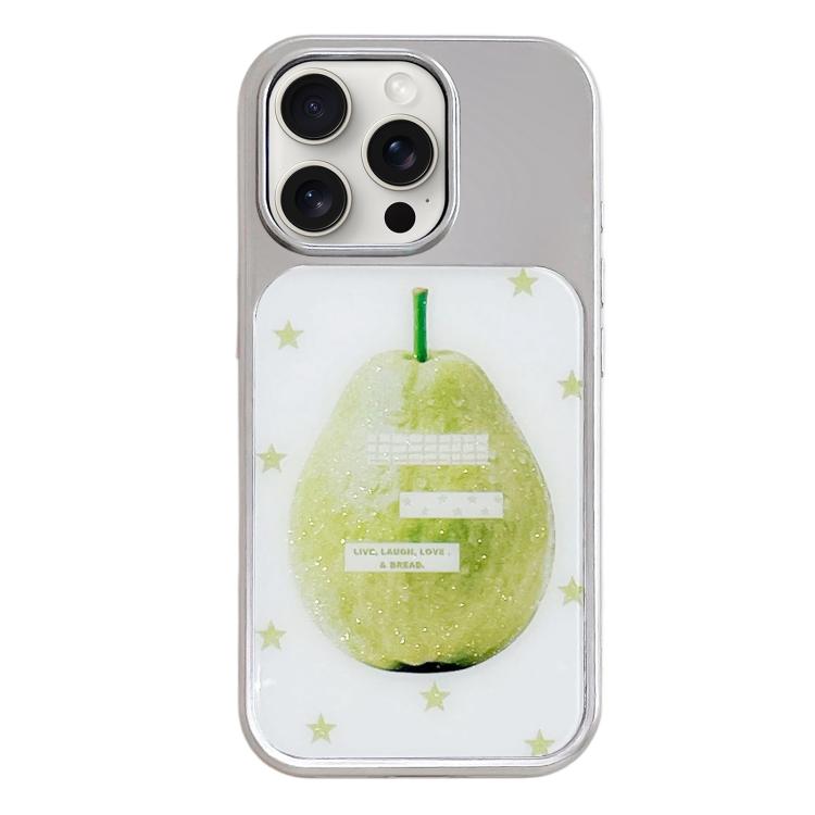 Custodia per telefono con cornice in argento galvanizzato e glitter in rilievo., For iPhone 15 Pro