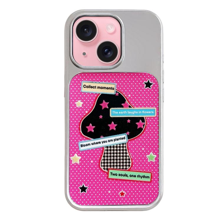 Custodia per telefono con cornice in argento galvanizzato e glitter in rilievo., For iPhone 15