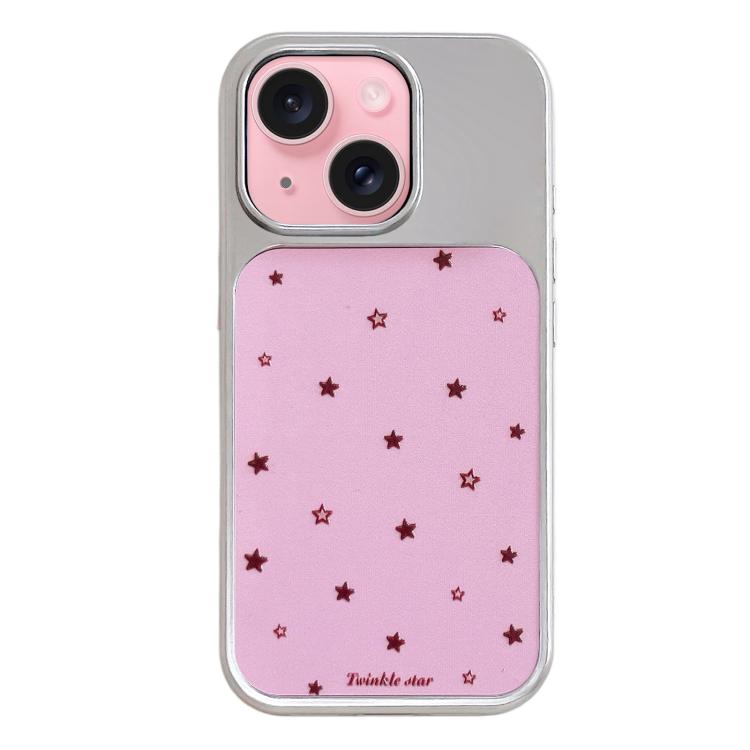 Custodia per telefono con cornice in argento galvanizzato e glitter in rilievo., For iPhone 15
