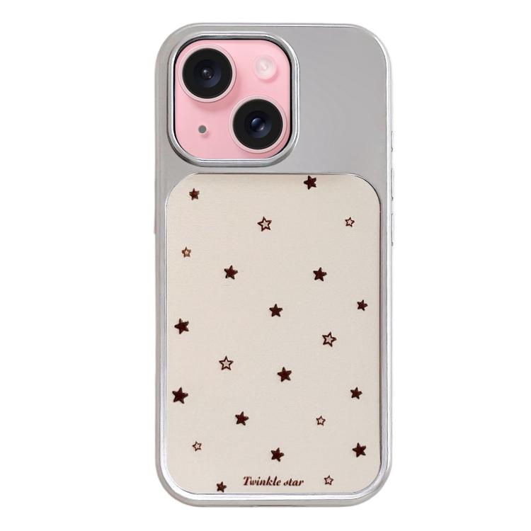 Custodia per telefono con cornice in argento galvanizzato e glitter in rilievo., For iPhone 15