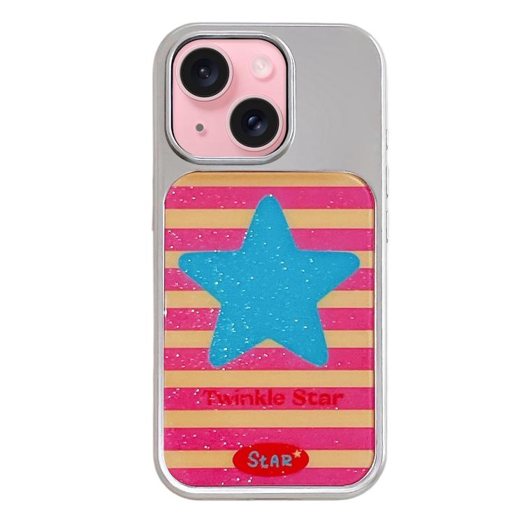 Custodia per telefono con cornice in argento galvanizzato e glitter in rilievo., For iPhone 15