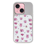 Custodia per telefono con cornice in argento galvanizzato e glitter in rilievo., For iPhone 15