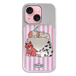 Custodia per telefono con cornice in argento galvanizzato e glitter in rilievo., For iPhone 15