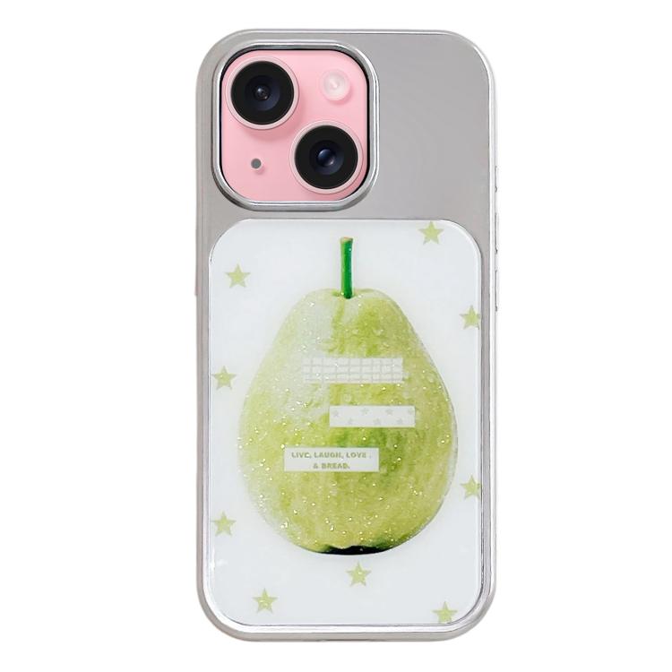 Custodia per telefono con cornice in argento galvanizzato e glitter in rilievo., For iPhone 15