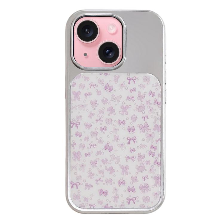 Custodia per telefono con cornice in argento galvanizzato e glitter in rilievo., For iPhone 15
