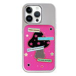 Custodia per telefono con cornice in argento galvanizzato e glitter in rilievo., For iPhone 14 Pro
