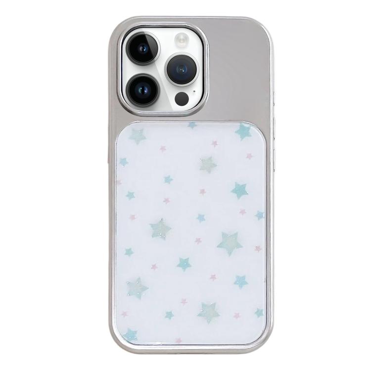 Custodia per telefono con cornice in argento galvanizzato e glitter in rilievo., For iPhone 14 Pro