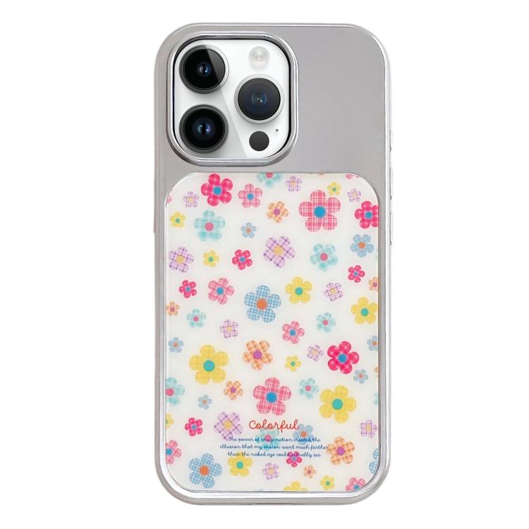 Custodia per telefono con cornice in argento galvanizzato e glitter in rilievo., For iPhone 14 Pro