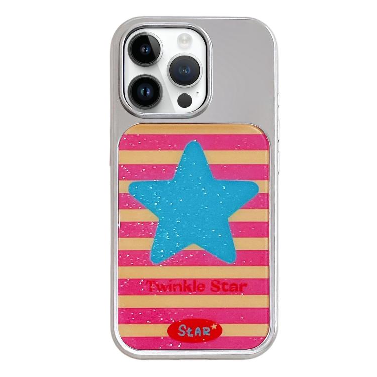 Custodia per telefono con cornice in argento galvanizzato e glitter in rilievo., For iPhone 14 Pro