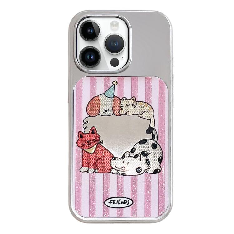 Custodia per telefono con cornice in argento galvanizzato e glitter in rilievo., For iPhone 14 Pro