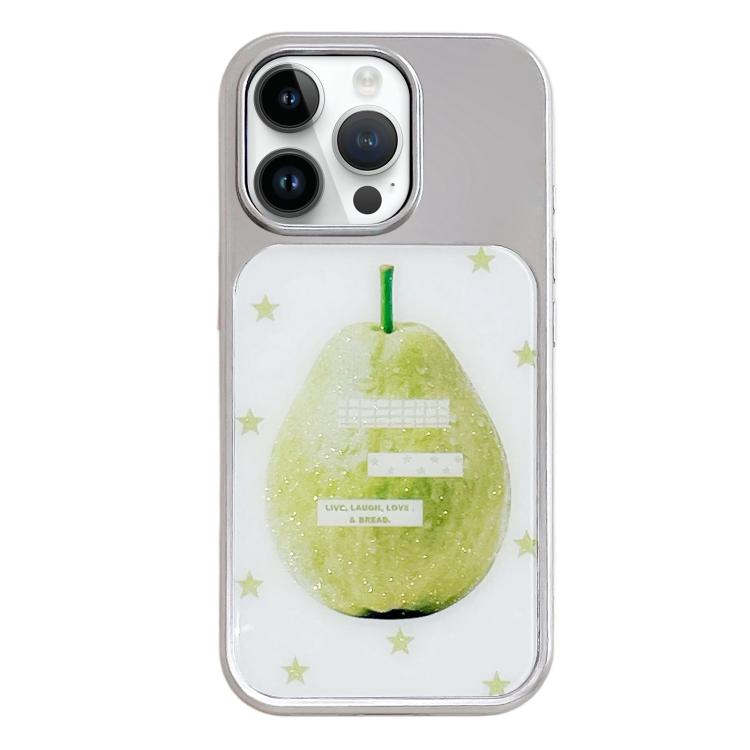 Custodia per telefono con cornice in argento galvanizzato e glitter in rilievo., For iPhone 14 Pro