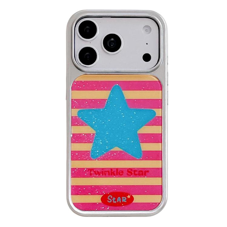 Custodia per telefono con cornice in argento galvanizzato e glitter in rilievo., For iPhone 17 Pro Max