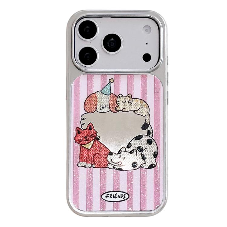 Custodia per telefono con cornice in argento galvanizzato e glitter in rilievo., For iPhone 17 Pro Max